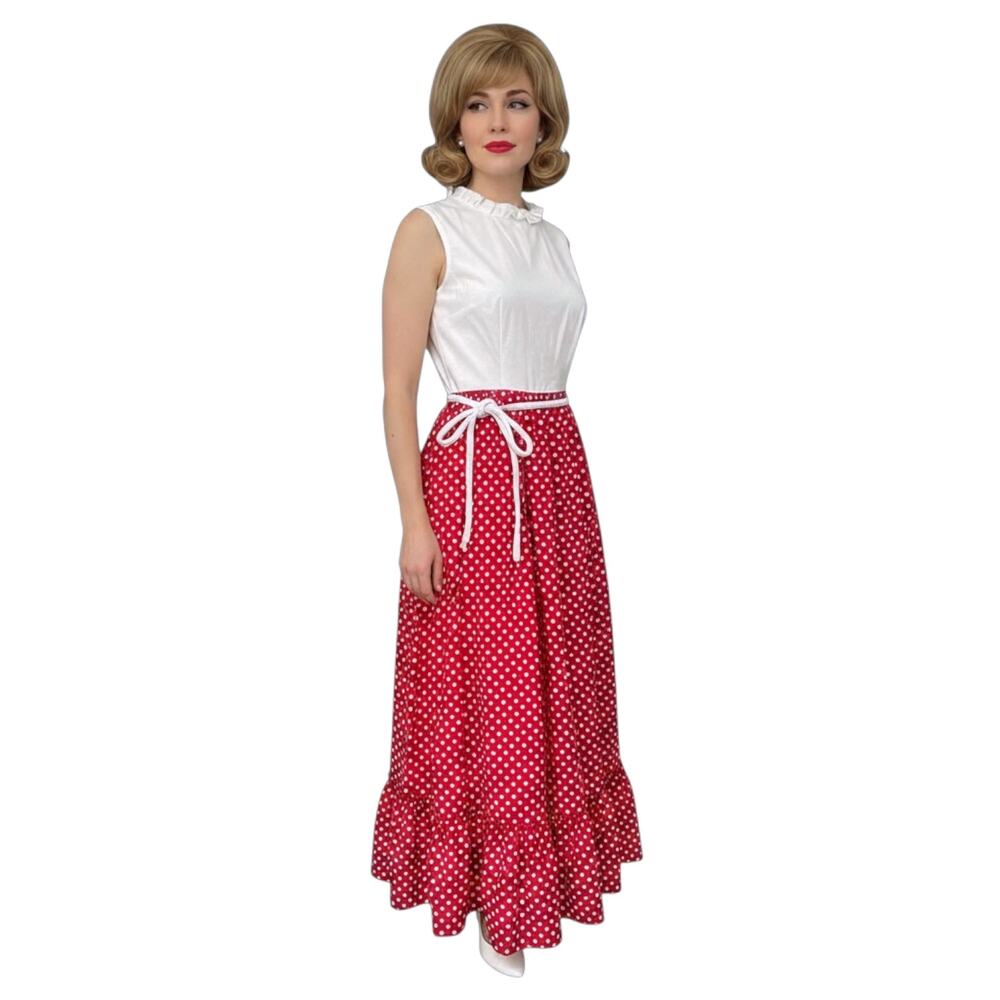 NWT Vintage Red Polka Dot Maxi Skirt Tiered Ruffle Tomato Girl Coquette Prairie
